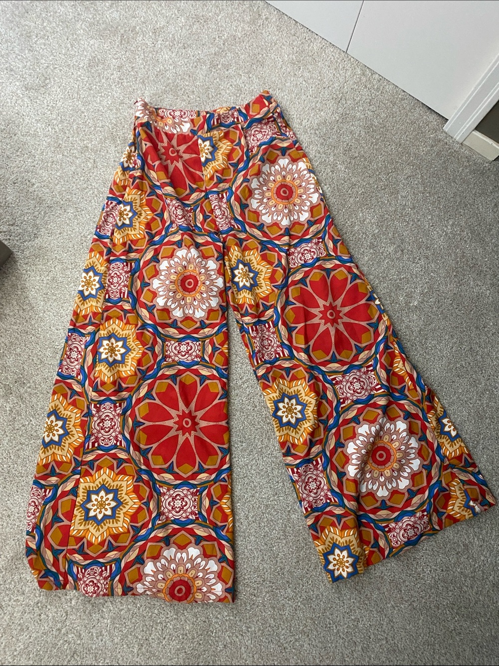 3/$20 Vibrant Medallion Wide-Leg Pants in Red & Gold